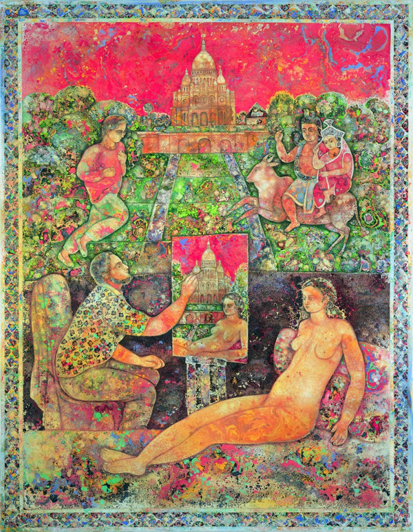 Nude serigraphs painting titled 'Sacre Coeur', 40x30 inch, by artist Sakti Burman on Paper