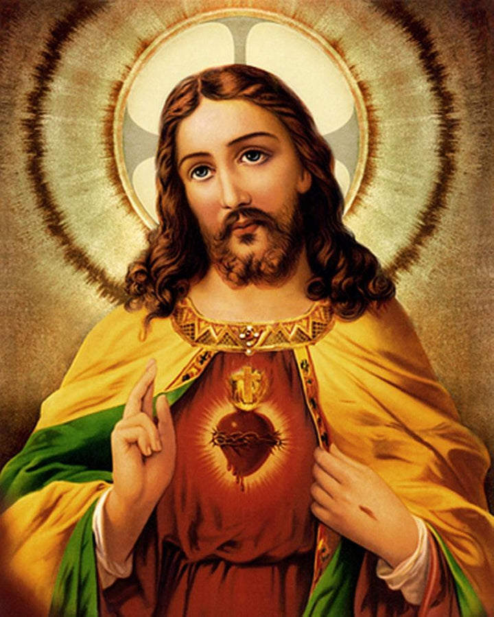 Religious acrylic painting titled 'Sacred Heart Jesus Christ 1', 36x24 inches, by artist Ns Art on Canvas