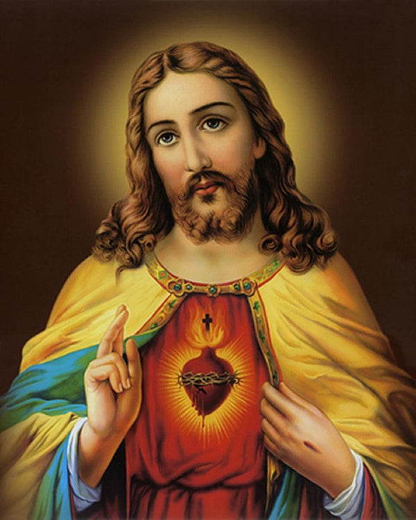 Religious acrylic painting titled 'Sacred Heart Jesus Christ 10', 48x36 inches, by artist Ns Art on Canvas