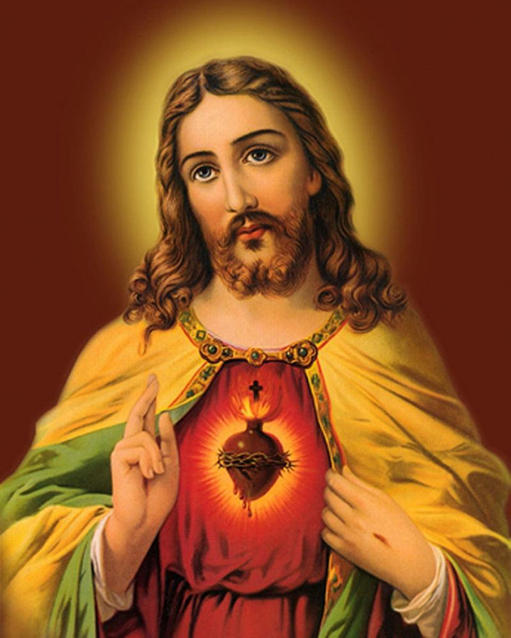 Religious acrylic painting titled 'Sacred Heart Jesus Christ 3', 36x24 inches, by artist Ns Art on Canvas