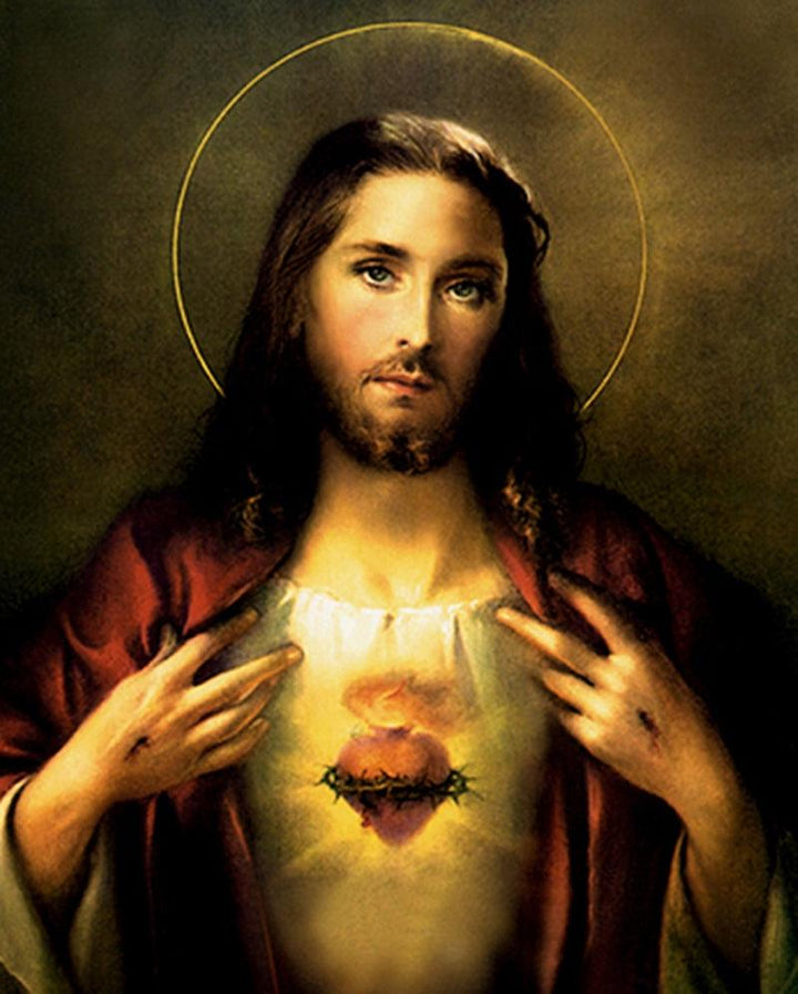 Religious acrylic painting titled 'Sacred Heart Jesus Christ 4', 36x24 inches, by artist Ns Art on Canvas