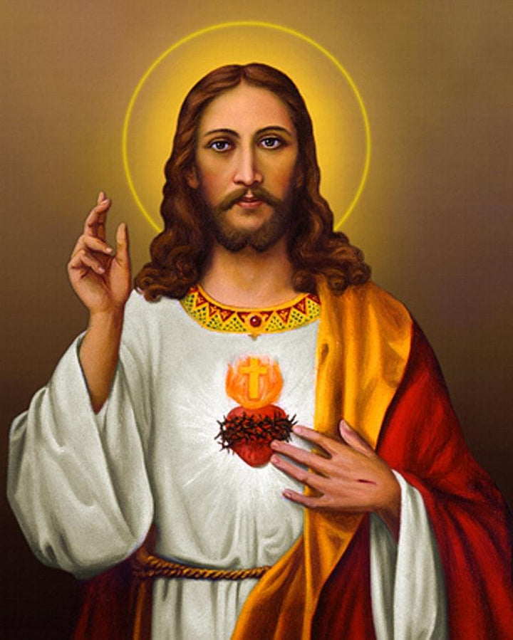 Religious acrylic painting titled 'Sacred Heart Jesus Christ 5', 36x24 inches, by artist Ns Art on Canvas