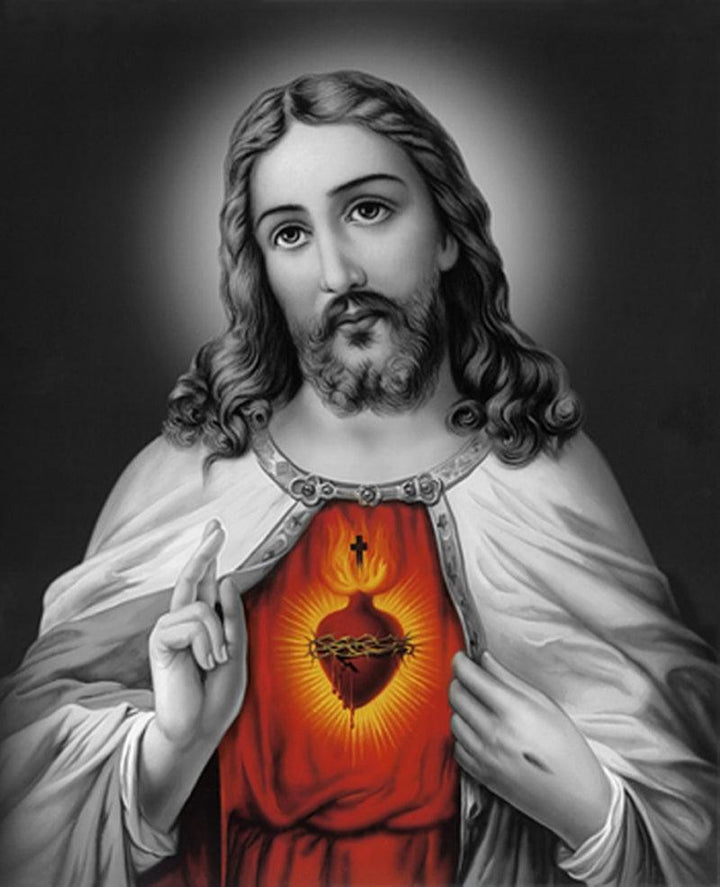 Religious acrylic painting titled 'Sacred Heart Jesus Christ 9', 48x36 inches, by artist Ns Art on Canvas