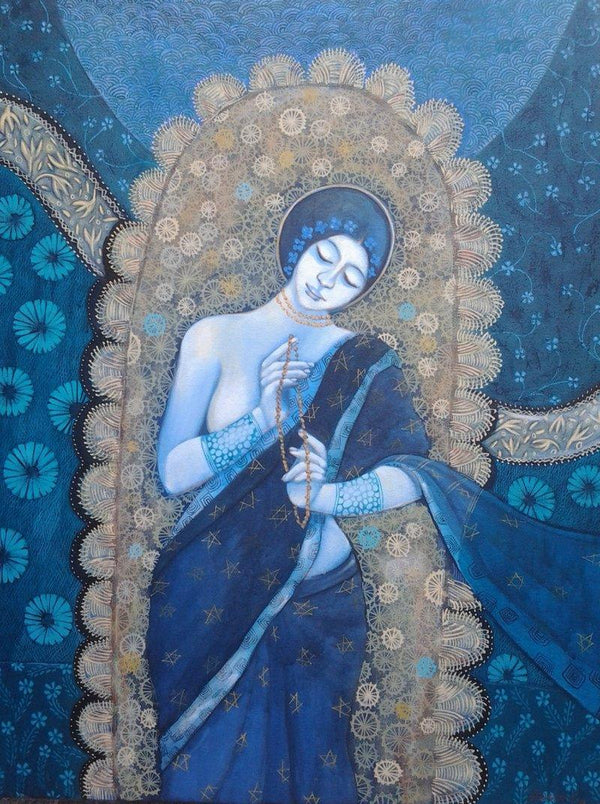 Figurative acrylic painting titled 'Sadhana 2', 30x40 inches, by artist Apurba Karati on Canvas