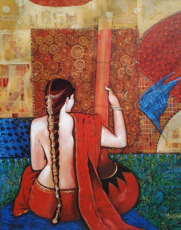 Figurative acrylic painting titled 'Sadhana', 30x36 inches, by artist Apurba Karati on Canvas