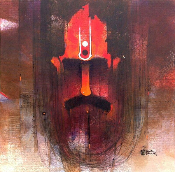 Figurative oil painting titled 'Sadhu I', 24x24 inches, by artist Amol Pawar on Canvas