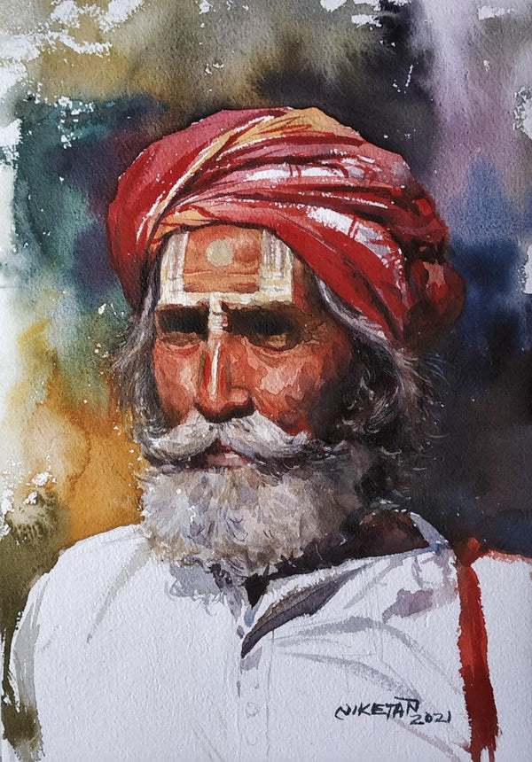 Portrait watercolor painting titled 'Sadhu In The search of A God', 8x12 inches, by artist Niketan Bhalerao on Paper