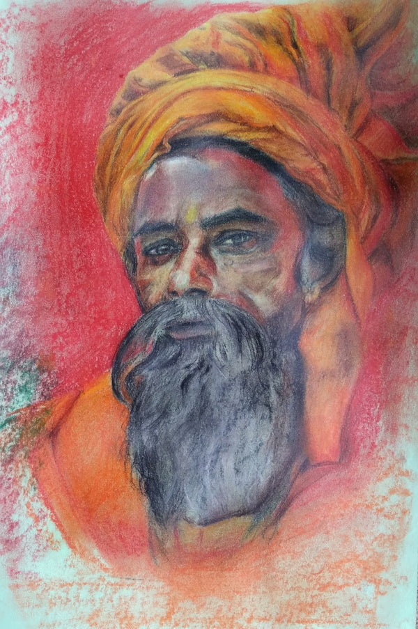 Religious soft-pastel drawing titled 'Sadhu Parboni', 17x12 inch, by artist Parboni Roy Ghosh on Pastel Paper