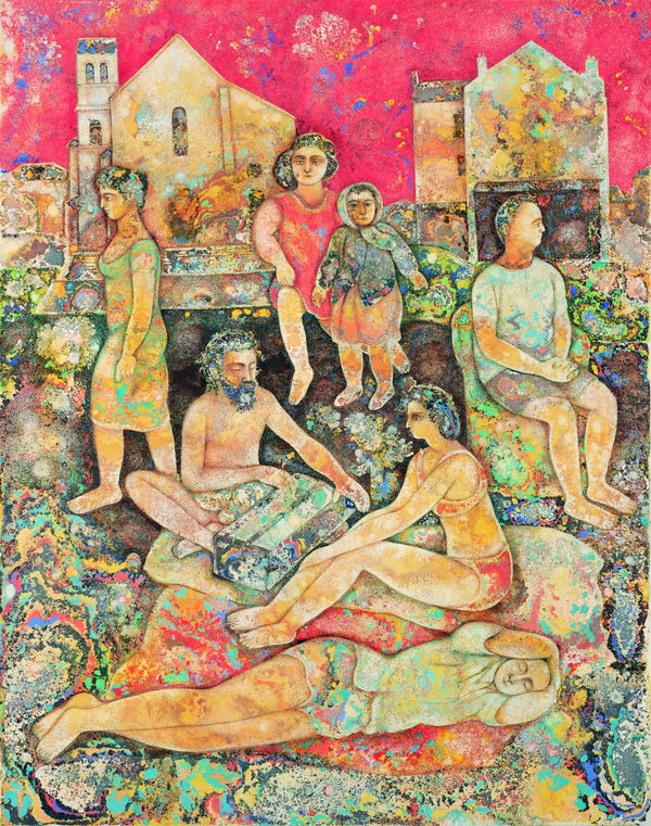 Religious serigraphs painting titled 'Sadhu Singing', 30x22 inch, by artist Sakti Burman on Paper