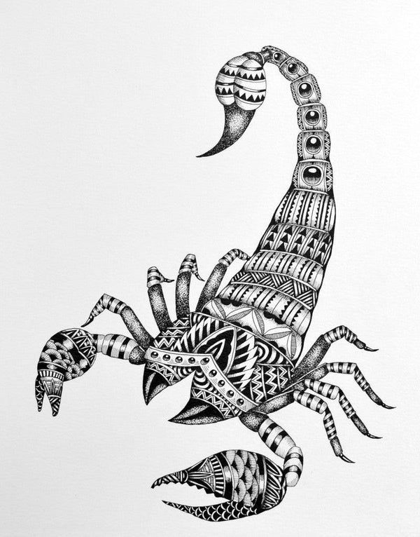 Animals pen drawing titled 'Saggitarus', 15x11 inches, by artist Kushal Kumar on Paper