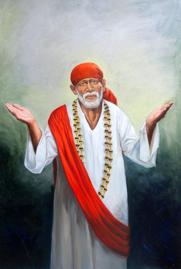 Realistic oil painting titled 'Sai Baba IV', 71x48 inches, by artist Anurag Swami on Canvas