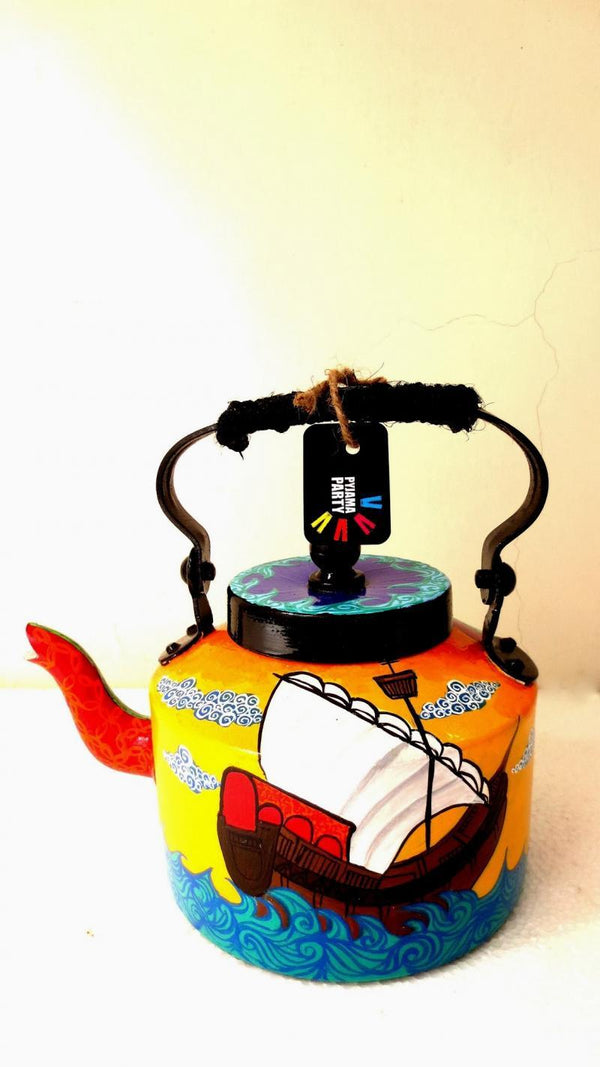 Lifestyle craft titled 'Sailing Tea Kettle', 9x9x7 inches, by artist Rithika Kumar on Aluminium