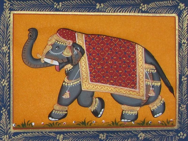 Animals miniature traditional art titled 'Saluting Elephant 2', 6x8 inches, by artist Unknown on Silk