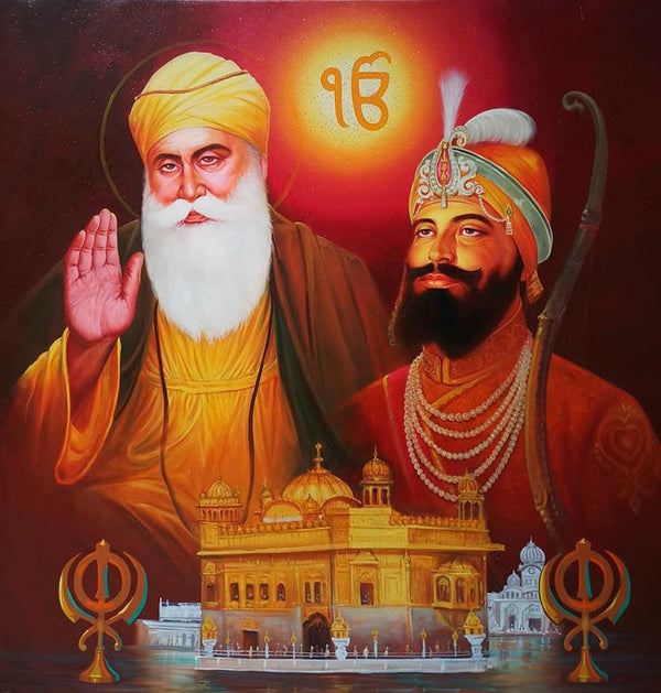 Religious oil painting titled 'Satnaam Waheguru', 54x44 inches, by artist Pradeep Kumar on Canvas