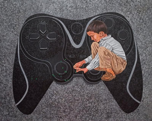 Figurative acrylic painting titled 'Save Traditional Game 3', 24x30 inches, by artist Pooja Kumawat on Canvas