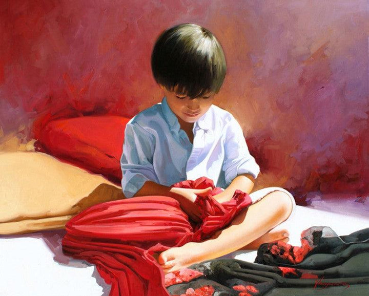 Figurative oil painting titled 'Scarves', 32x39 inches, by artist Jose Higuera on Canvas