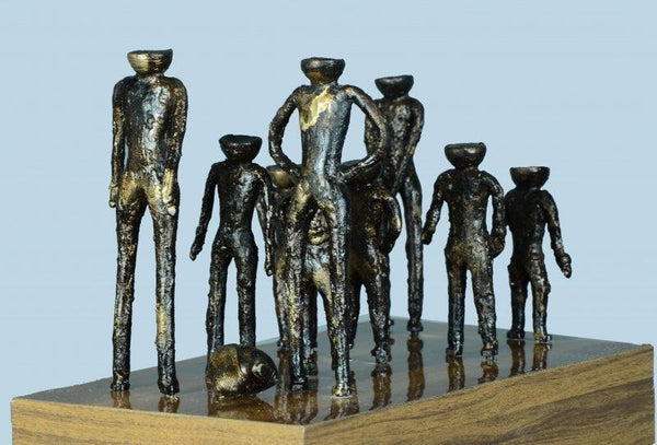 contemporary sculpture titled 'Scene', 8x15x9 inches, by artist Kishor Sharma on Bronze