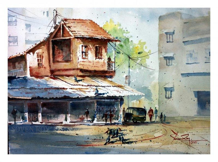 Landscape watercolor painting titled 'Scene From Pune City', 20x14 inches, by artist Soven Roy on Paper