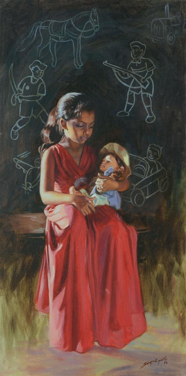 Figurative oil painting titled 'School Poem', 36x18 inches, by artist Swapnil Patil on Canvas