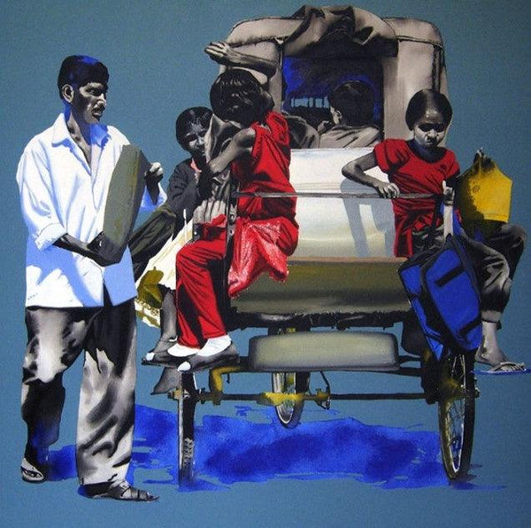 Figurative acrylic painting titled 'School Time', 36x36 inches, by artist Manohar Rathod on Canvas