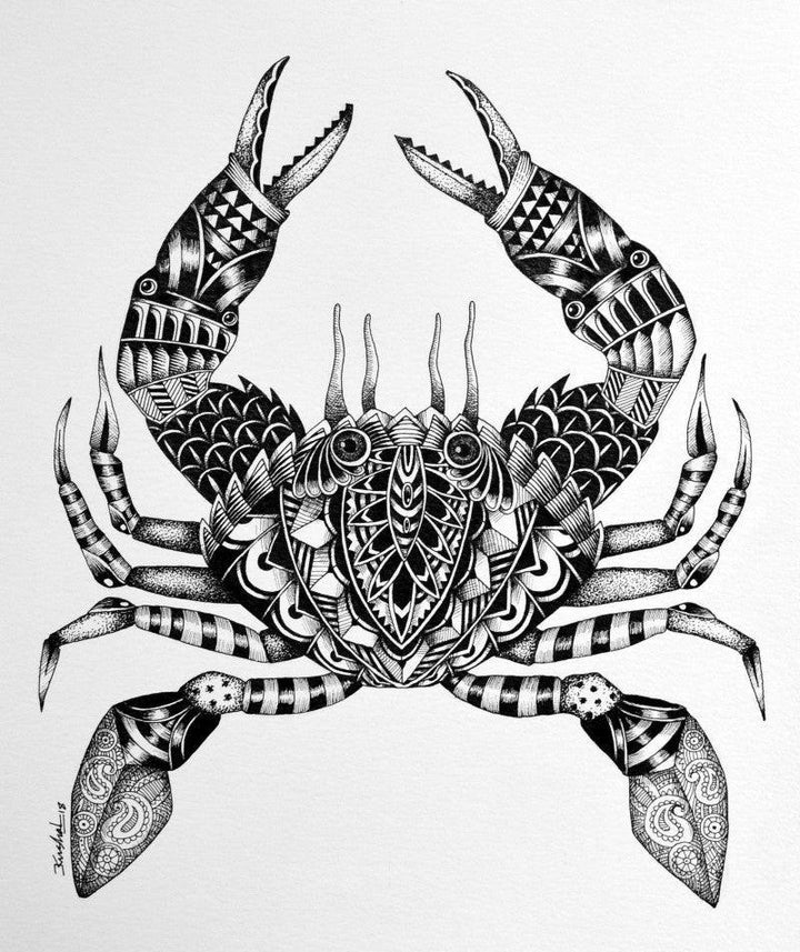 Animals pen drawing titled 'Scorpion', 15x11 inches, by artist Kushal Kumar on Paper