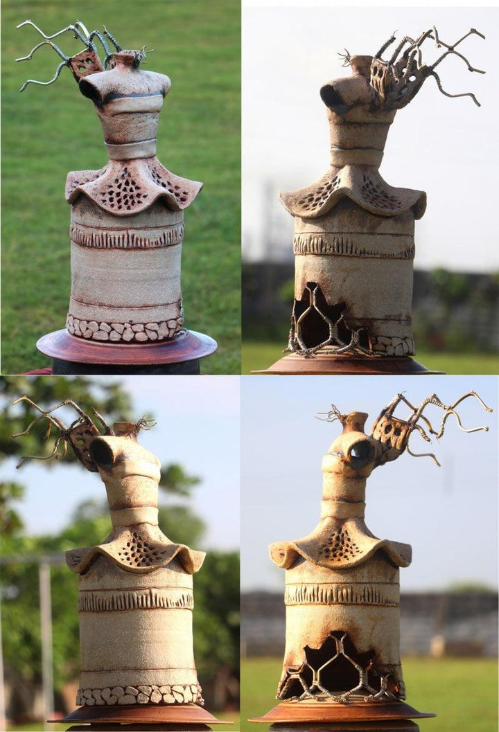 Lifestyle sculpture titled 'Sculpture', 21x16x10 inches, by artist Indira Ghosh on Stoneware and metal