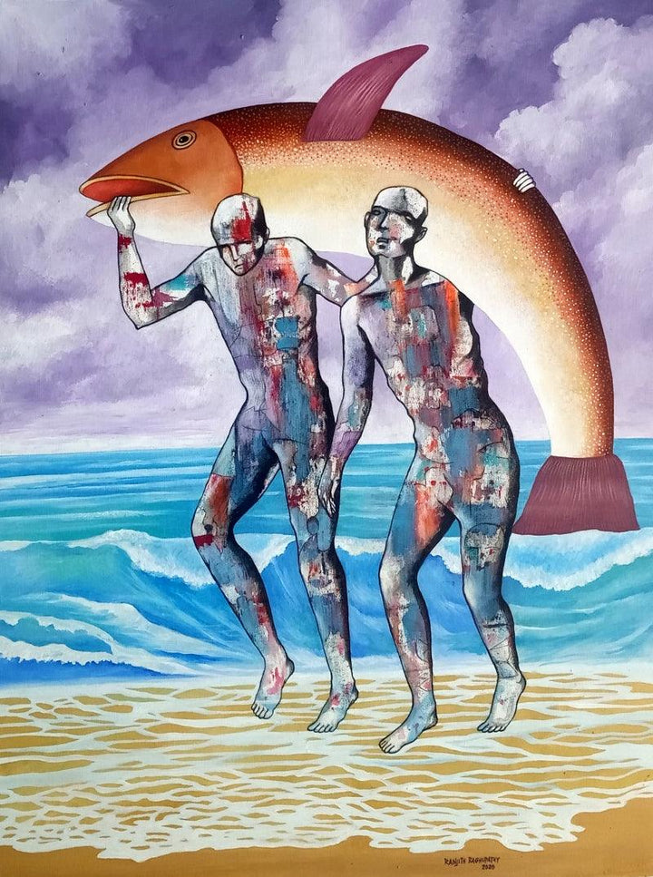 Figurative acrylic painting titled 'Search', 30x40 inches, by artist Ranjith Raghupathy on Canvas