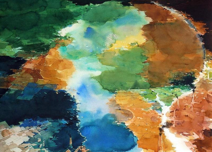 Abstract watercolor painting titled 'Searching Of God', 29x41 inches, by artist Sajal Sarkar on Paper