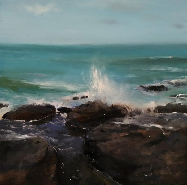 Nature oil painting titled 'Seascape', 24x24 inches, by artist SURABHI GULWELKAR on Canvas