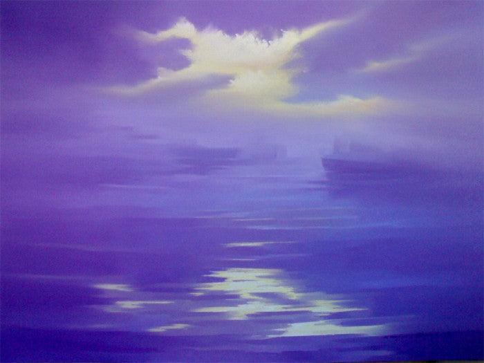 Nature oil painting titled 'Seascape I', 36x48 inches, by artist Narayan Shelke on Canvas