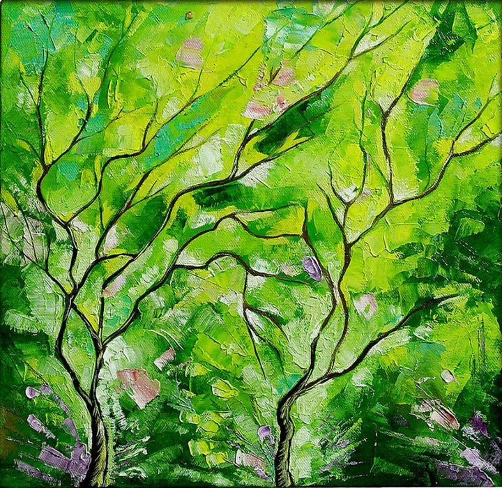 Nature oil painting titled 'Season Chrome', 12x12 inches, by artist Bahadur Singh on Canvas