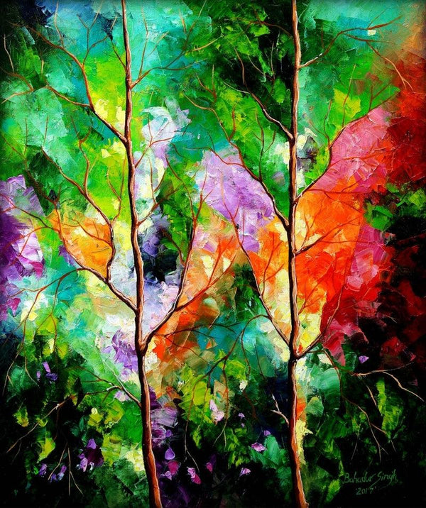 Nature oil painting titled 'Season Of Love 1', 20x22 inches, by artist Bahadur Singh on Canvas