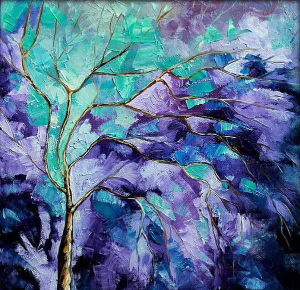 Nature oil painting titled 'Season Violet', 12x12 inches, by artist Bahadur Singh on Canvas