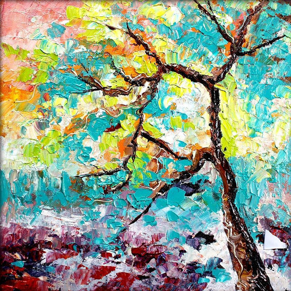 Nature oil painting titled 'Seasons 132', 12x12 inches, by artist Bahadur Singh on Canvas