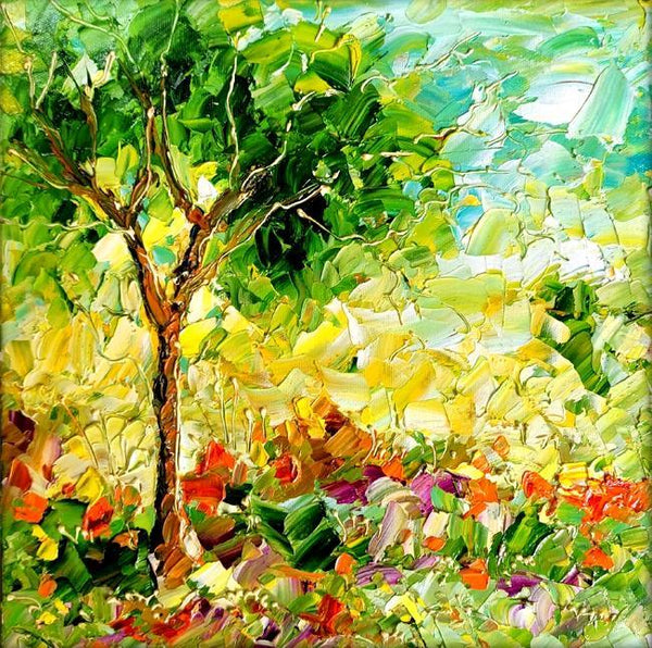 Nature oil painting titled 'Seasons 140', 12x12 inches, by artist Bahadur Singh on Canvas