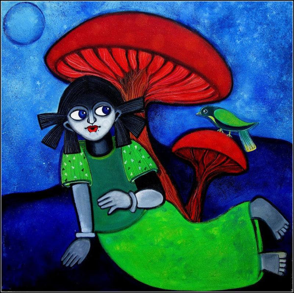 Figurative acrylic painting titled 'Seek shelter', 30x30 inches, by artist Sharmi Dey on Canvas