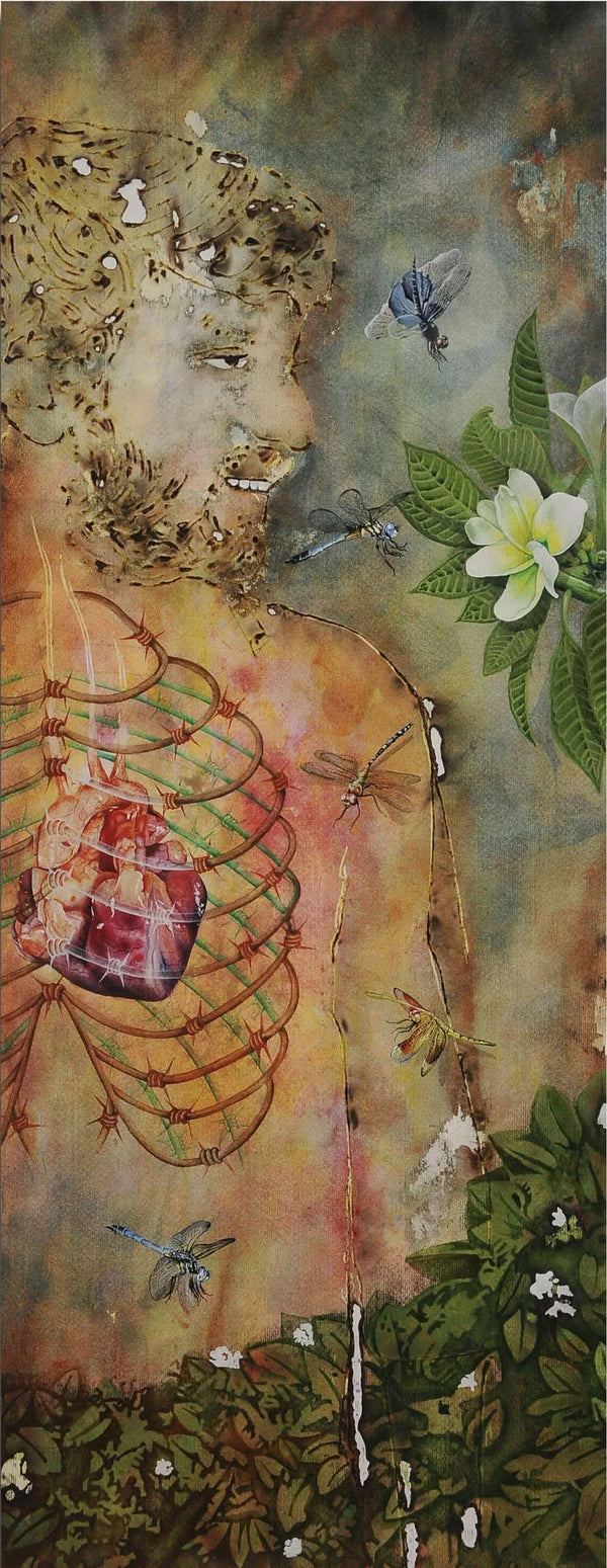 Nature mixed media painting titled 'Self And Nature 1', 36x18 inches, by artist RAMA REDDY on Paper