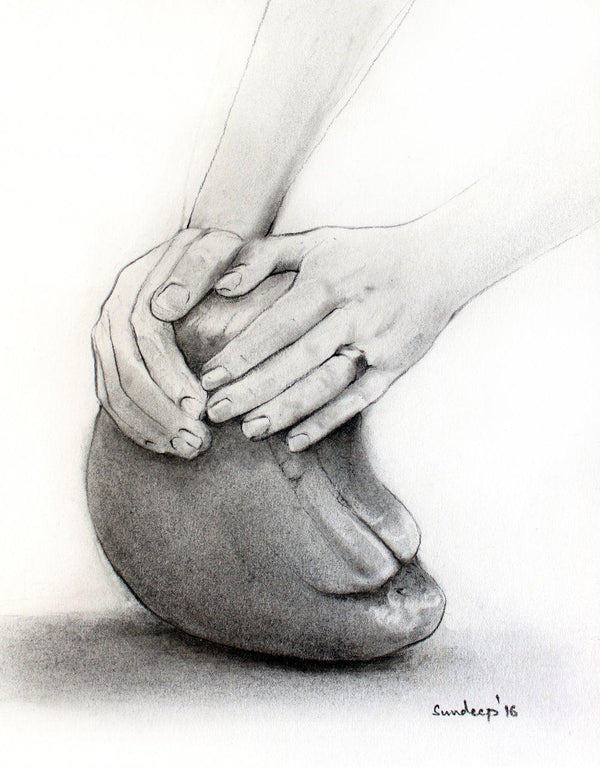 Motivational charcoal drawing titled 'Self Shaping', 12x10 inches, by artist Sundeep Kumar on Paper