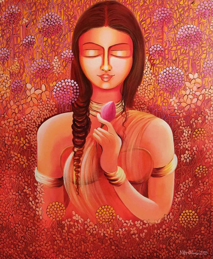 Figurative acrylic painting titled 'Selflove Loving My Own Identity', 36x30 inches, by artist NITU CHHAJER on Canvas