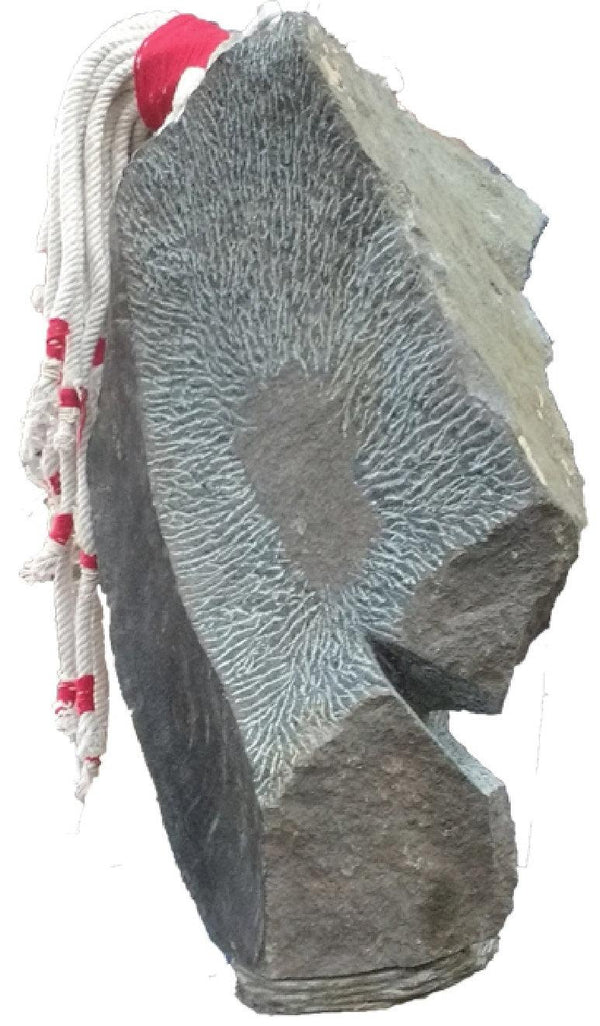 Figurative sculpture titled 'Selfportreat', 18x8x7 inches, by artist Ashwam Salokhe on stone and thread