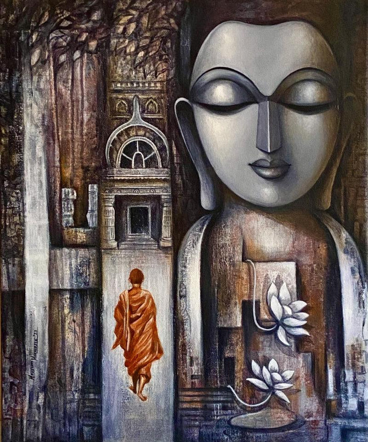 Religious acrylic painting titled 'Serenity', 24x20 inches, by artist Mousumi Mukherjee on Canvas