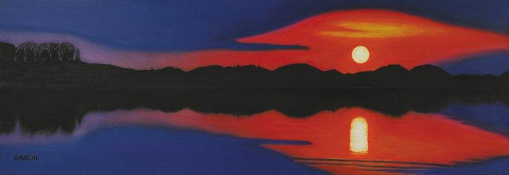 Landscape oil painting titled 'Setting Sun', 40x16 inches, by artist SIMON MASON on Canvas