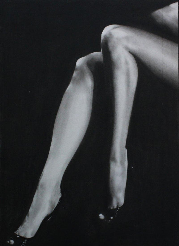 Nude charcoal drawing titled 'Sexy Legs Of Lady', 20x28 inches, by artist NILESH GAVALE on Paper