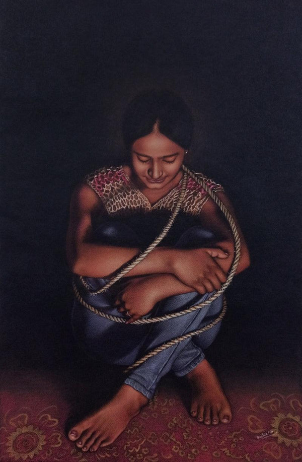 Figurative color pencil drawing titled 'Shackles', 26x17 inches, by artist Sachin Revankar on Paper