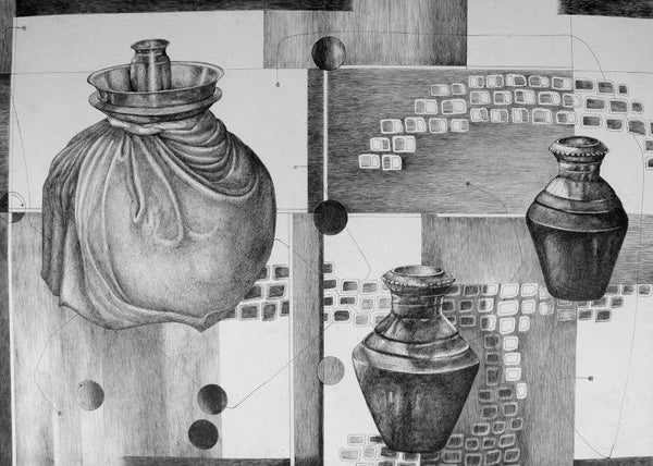 Still-life ink drawing titled 'Shadow In Dark', 16x26 inches, by artist Satish Multhalli on Paper