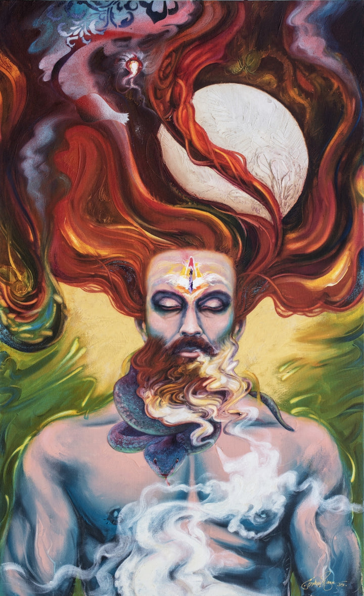 Religious oil painting titled 'Shallow Vs Supreme', 60x36 inch, by artist Ankur Rana on Canvas