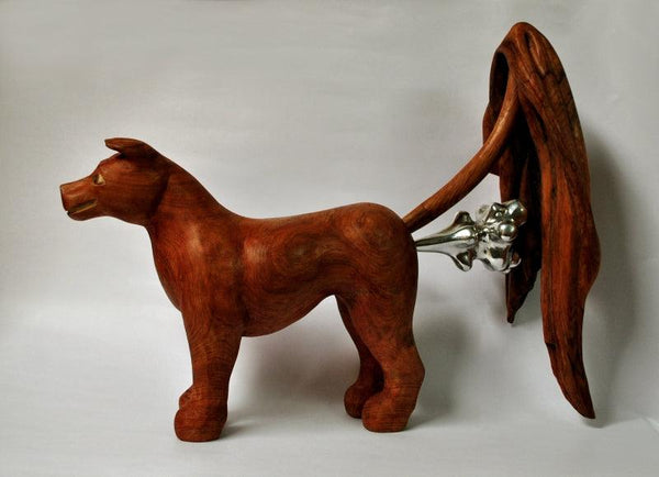 Animals sculpture titled 'Shame Shame', 19x15x5 inches, by artist Tarun Maity on Teak Wood, Aluminium