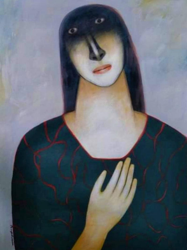 Figurative acrylic painting titled 'She 1', 30x22 inches, by artist Mihir Kayal on Paper