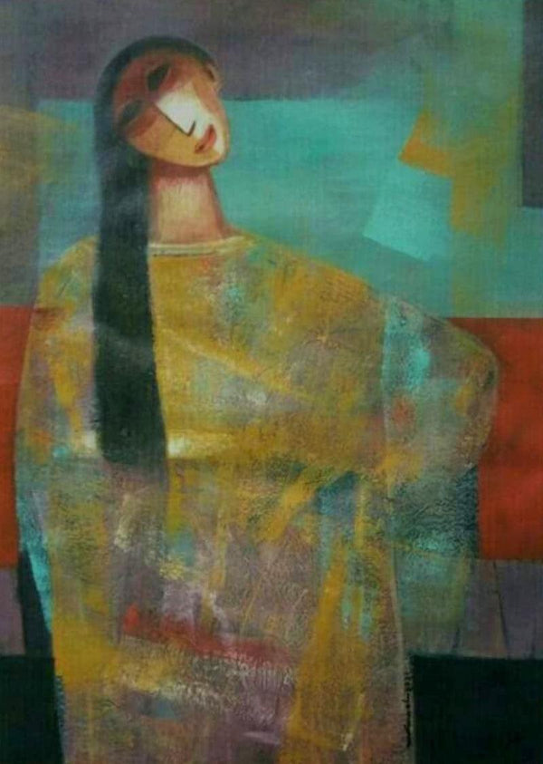 Figurative acrylic painting titled 'She 2', 30x22 inches, by artist Mihir Kayal on Paper