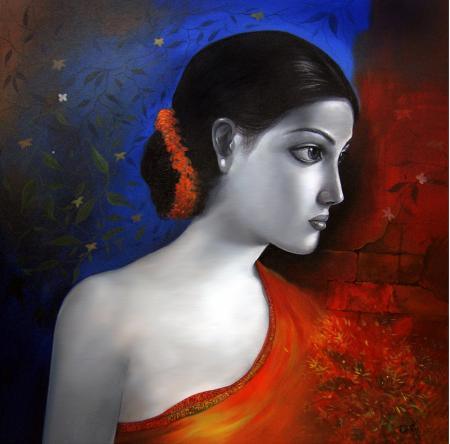 Figurative acrylic painting titled 'She 4', 36x36 inches, by artist RD Roy on Canvas